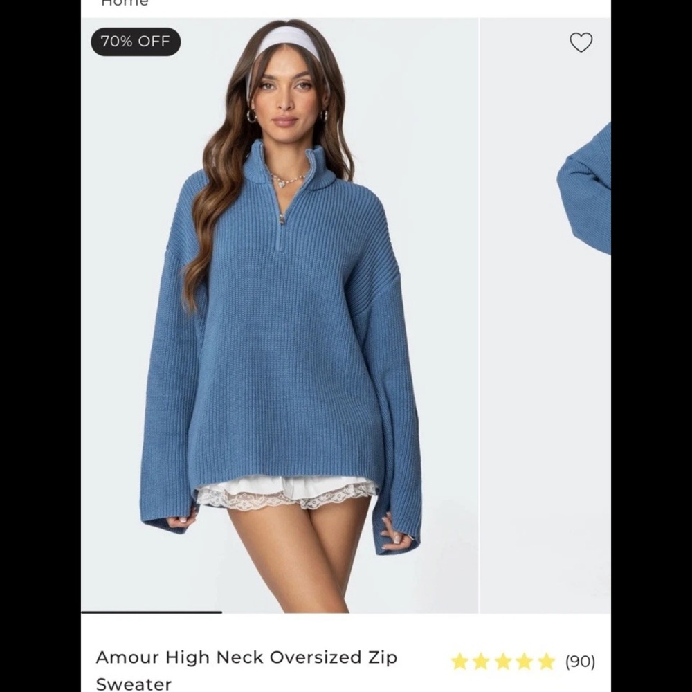 Edikted - quarter zip- Amour High Neck Oversized Zip Sweater Blue Size S